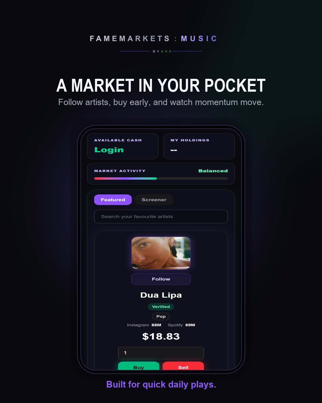 FameMarkets mobile market preview